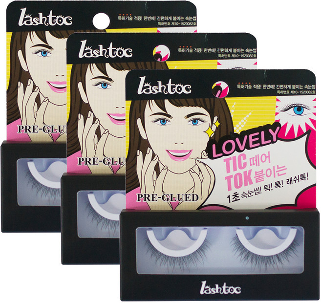 래쉬톡 틱톡 붙임 노글루 인조 속눈썹, 러블리 걸, 3개