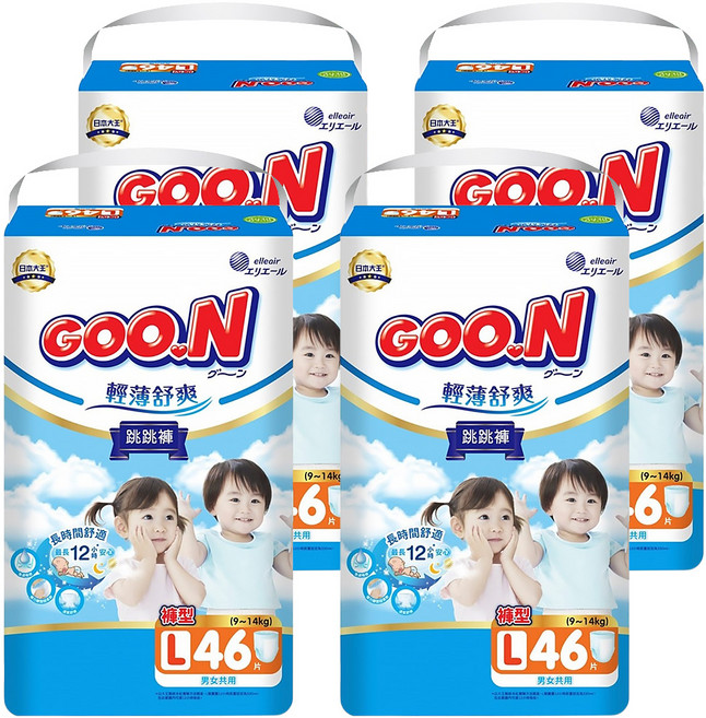 GOO.N 大王 輕薄舒爽 紙尿布 褲型 9~14kg, L, 184片