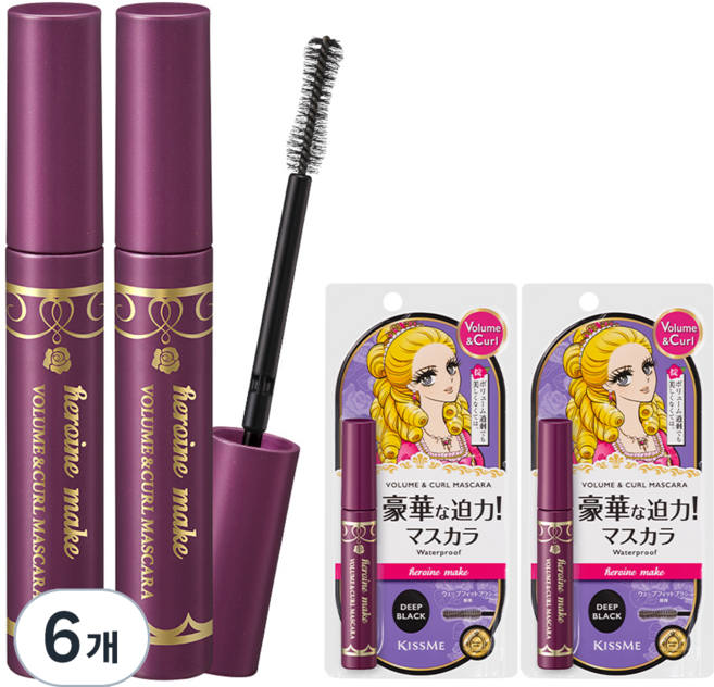키스미 히로인메이크 볼륨앤컬 마스카라 EX 6g, 딥블랙, 6개