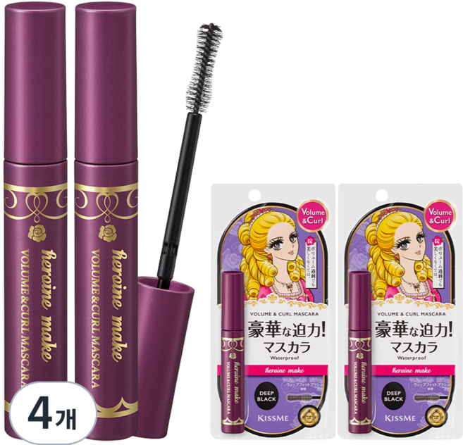 키스미 히로인메이크 볼륨앤컬 마스카라 EX 6g, 딥블랙, 4개