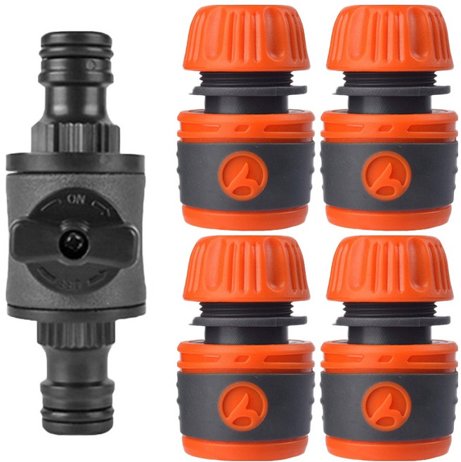 길그리 호스 중간 밸브 호수 연결 커넥터 + 원터치 어댑터 16mm 4p 세트, 1세트