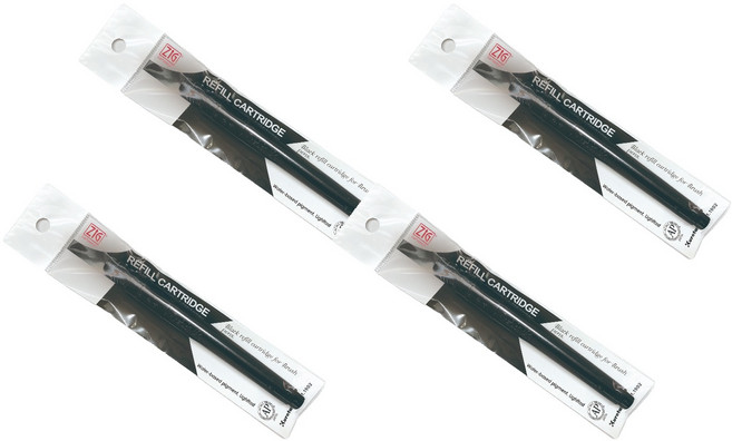 쿠레타케 브러쉬 펜 22호 / 24호 리필 카트리지, 검정색, 4개