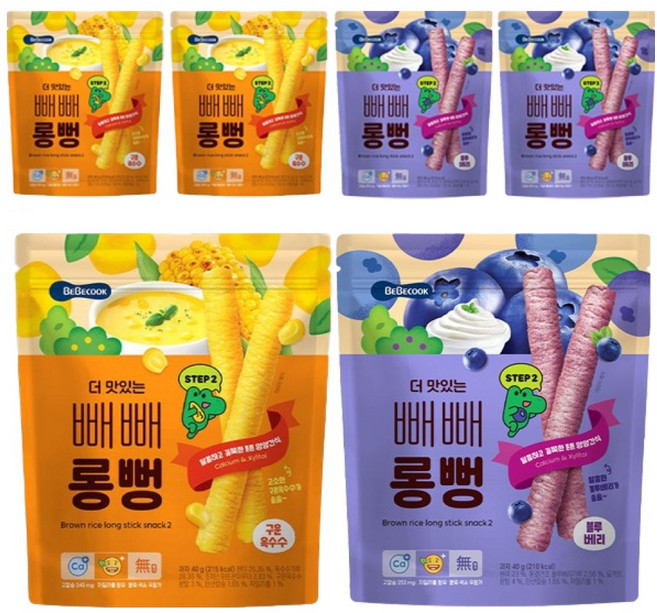 베베쿡 더 맛있는 빼빼롱뻥 블루베리 40g 3p + 구운옥수수 40g 3p, 1세트
