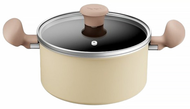Tefal 特福 Daisy系列 IH爐/電磁爐適用 不沾鍋雙耳湯鍋 附蓋, 20cm, 米色, 1個