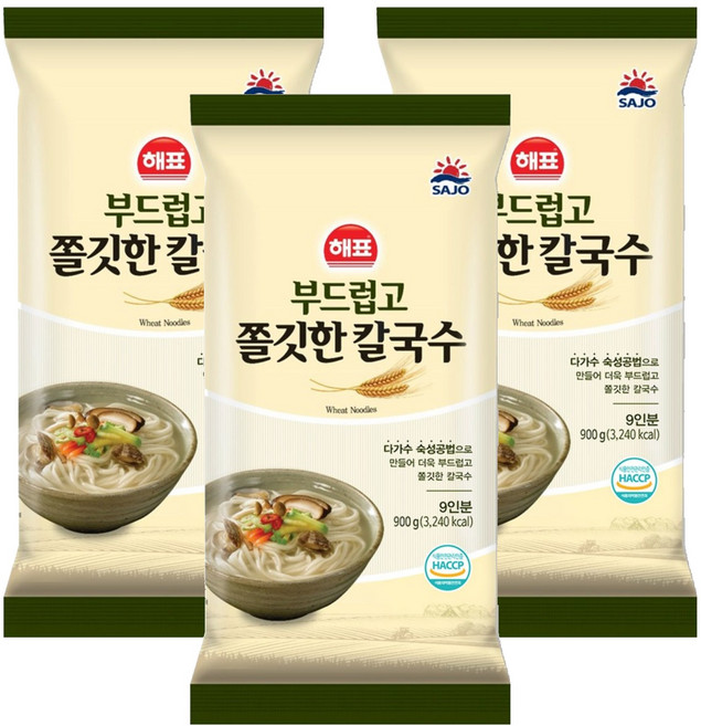 해표 부드럽고 쫄깃한 칼국수, 900g, 3개