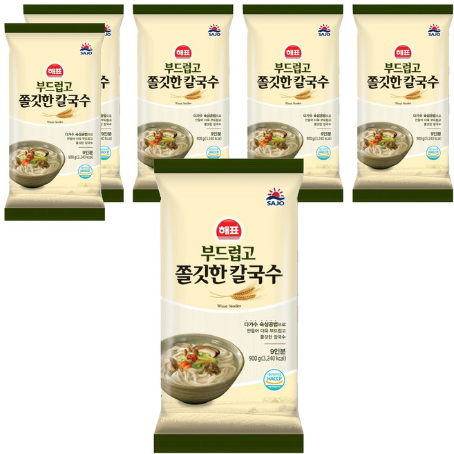 해표 부드럽고 쫄깃한 칼국수, 900g, 6개