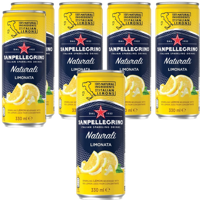 SANPELLEGRINO 聖沛黎洛 氣泡水果飲料 檸檬口味, 330ml, 6罐