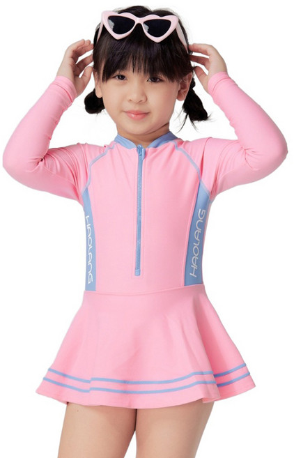 愛北鼻 女童氣質拚色泳衣 長袖