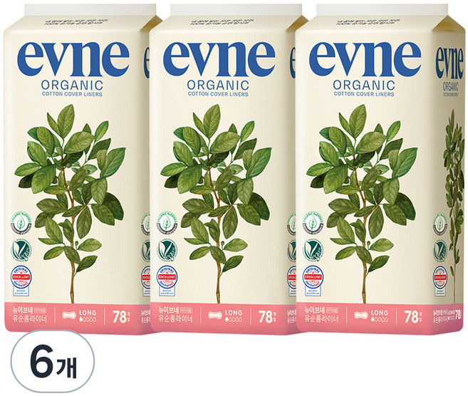 이브네 유순 팬티라이너, 롱, 78개입, 6개