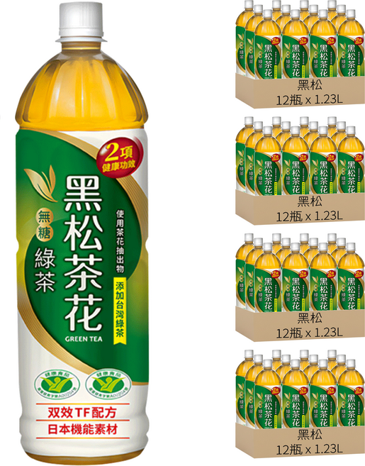 黑松 茶花 無糖綠茶, 1.23L, 48瓶