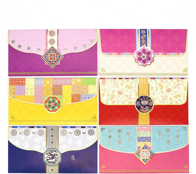 마음담아 도담 전통패턴2 돈봉투 6종 세트, 혼합색상, 6개