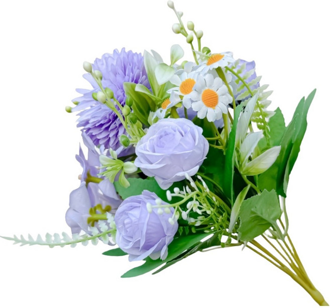 Floral M 花藝 法式小花園玫瑰洋甘菊紫色花束仿真花花材, 1個, 紫色