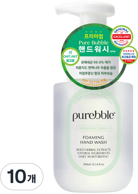 퓨어블 포밍 핸드워시 청량한 그린 피톤치드, 10개, 300ml