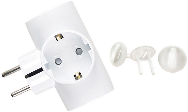 이어지다 T자형 멀티콘센트 3구 PO2123 + 안전캡 3p 세트, 50cm, 혼합색상, 1세트