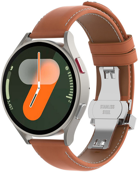 KM DESIGN Galaxy Watch 相容皮革蝴蝶扣錶帶 20mm, 棕色, 1個