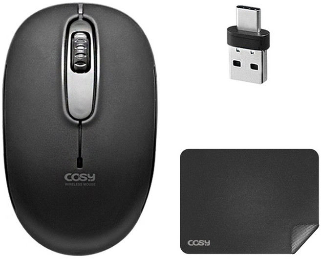 코시 C타입 USB 듀얼리시버 + 무선마우스 M4062WLMP + 패드 세트, 블랙