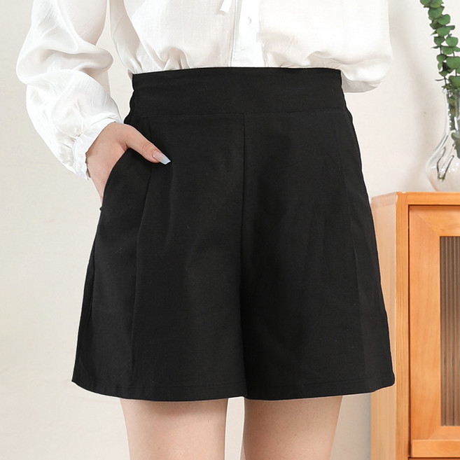 턴키 여성용 통기성 빅사이즈 린넨 스판 면 마 밴딩 반바지