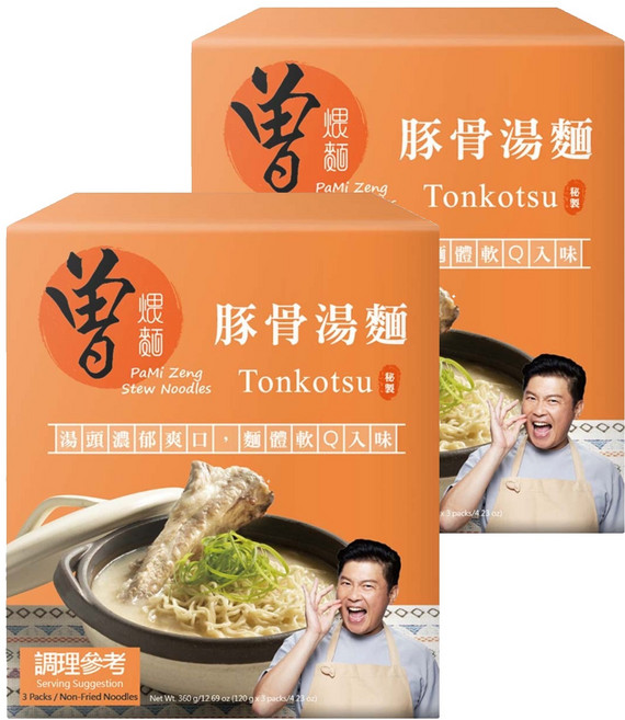 PaMi 曾拌麵 豚骨湯麵 3包, 2個, 360g
