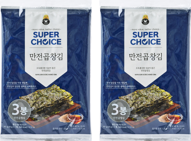 만전김 슈퍼초이스 곱창김, 60g, 2개
