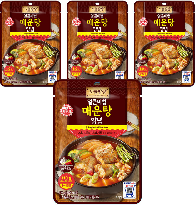 오뚜기 오늘밥상 얼큰비법 매운탕 양념, 110g, 4개