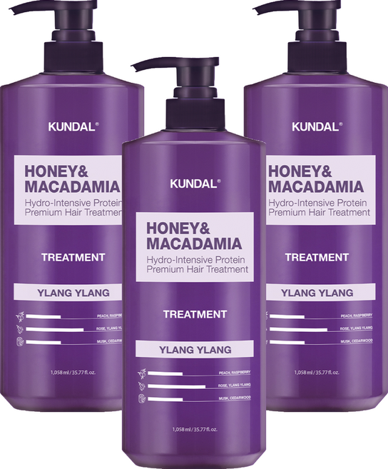 쿤달 허니 앤 마카다미아 헤어트리트먼트 일랑일랑향, 1.058L, 3개