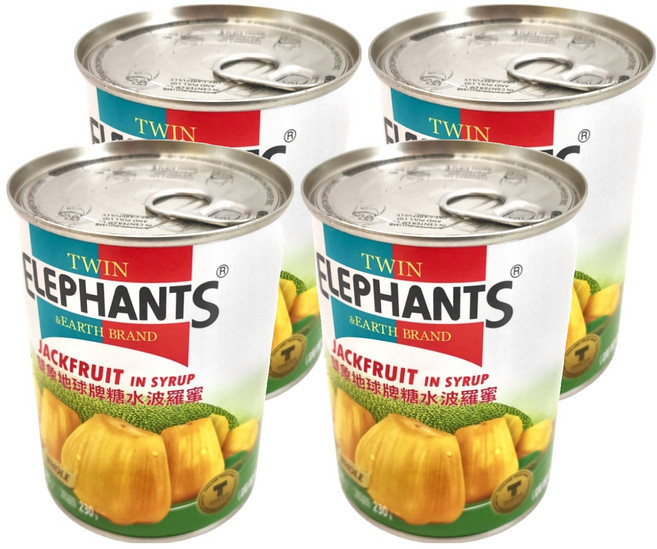 TWIN ELEPHANTS 雙象地球牌 糖水波羅蜜, 565g, 4罐