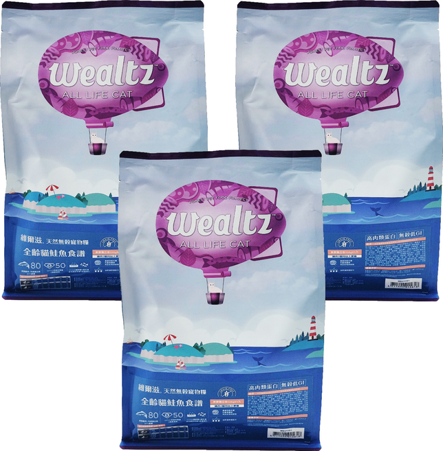 Wealtz 維爾滋 全齡貓 天然無穀寵物乾糧, 300g, 3包, 鮭魚