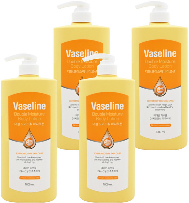 Vaseline 凡士林 24小時高保濕雙倍滋潤身體乳, 1L, 4瓶