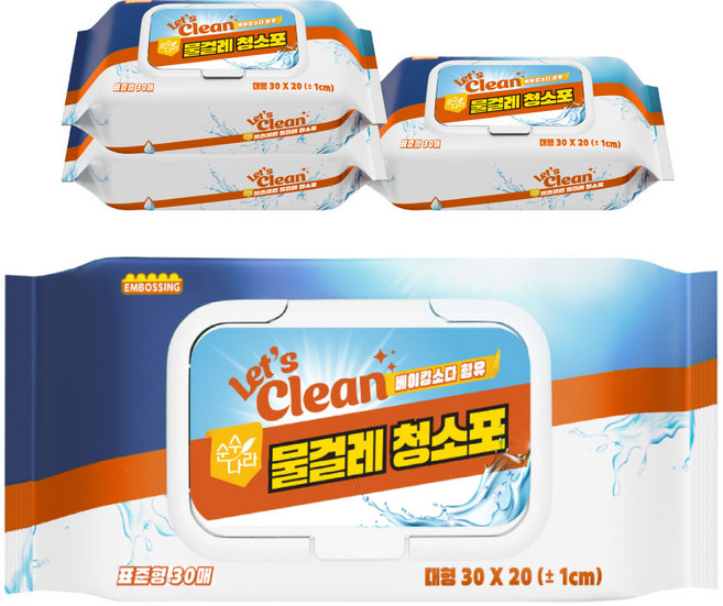 렛츠클린 물걸레 청소포 표준형, 4개