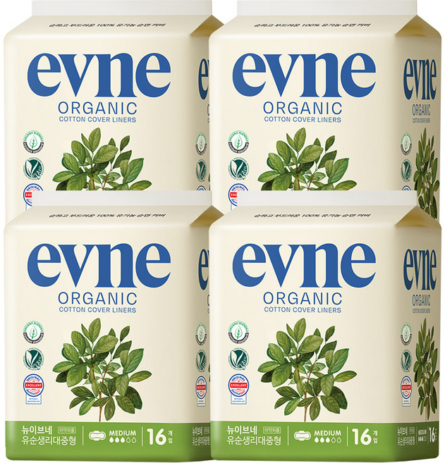 이브네 유순 생리대 날개형, 중형, 16개입, 4개