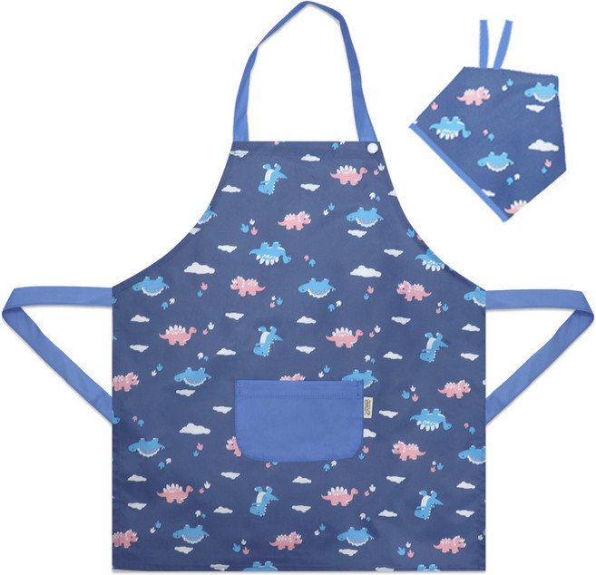 더해피 아동용 버튼형 앞치마 두건 세트 02 공룡