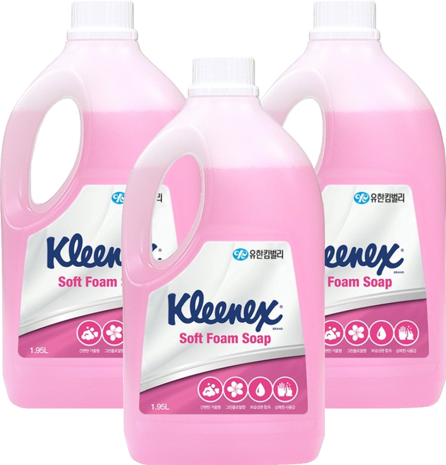 크리넥스 소프트 폼 솝 핸드워시 그린플로랄향, 1.95L, 3개