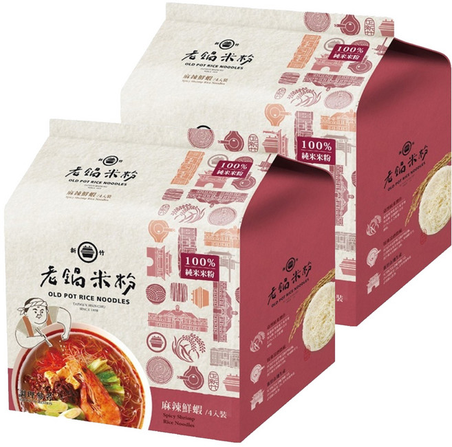 老鍋米粉 麻辣鮮蝦風味湯米粉, 60g, 4包, 2袋