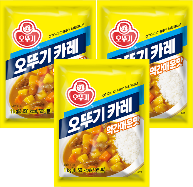 오뚜기 카레 과립형 약간매운맛, 1kg, 3개