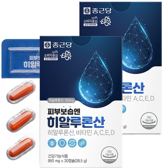 종근당 피부보습엔 히알루론산, 30정, 2개 - 쿠팡