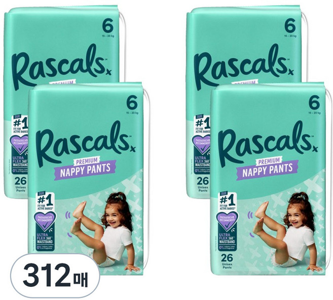 라스칼프렌즈 프리미엄 팬티형 기저귀, 6단계, 312매