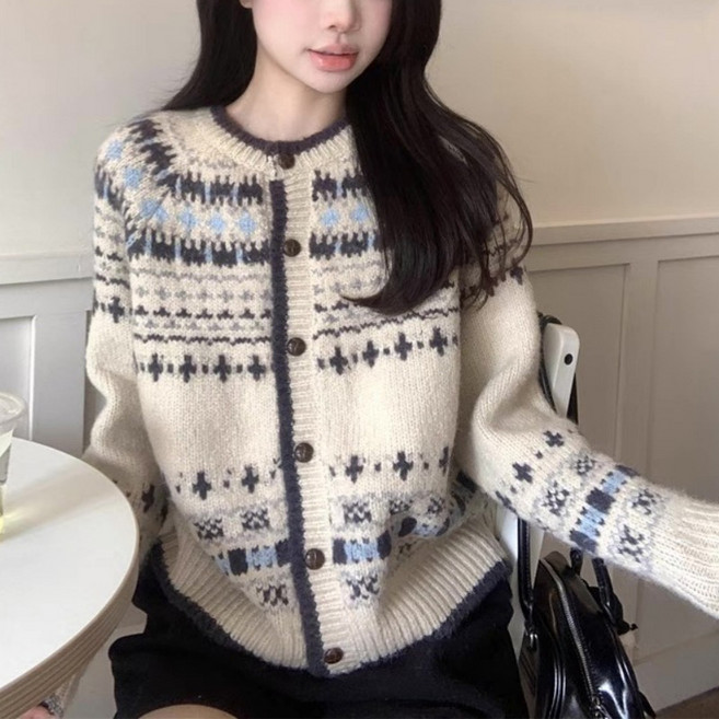 Marketpia 女款圓領針織毛衣 北歐風開襟衫