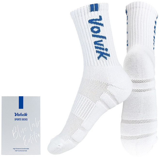 볼빅 남성용 VBEP AXIA 블루라벨 중목 스포츠 골프 양말, 화이트, 1개