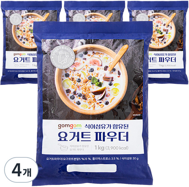 gomgom 膳食纖維優格粉, 4個, 1kg, 1入
