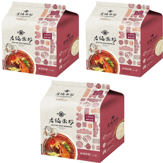 老鍋米粉 麻辣鮮蝦風味湯米粉, 60g, 4包, 3袋