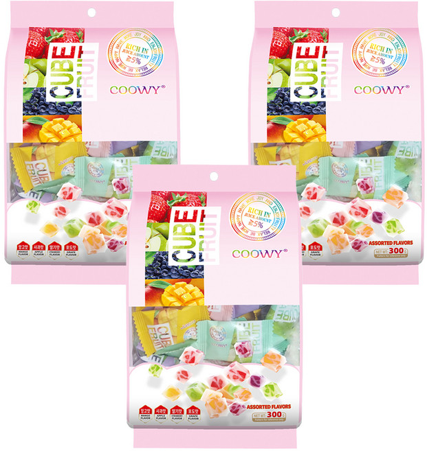 Coowy 方塊水果軟糖, 3個, 300g
