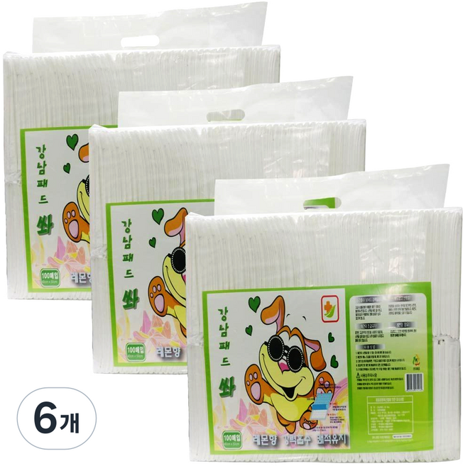 강남패드 쏴 애견 배변 패드 소형 레몬향 20g, 100개입, 6개