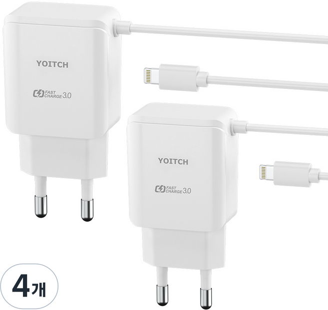 요이치 라울 2세대 18W 일체형 고속충전 케이블 8핀, 화이트, 4개