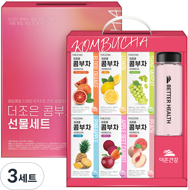 더존건강 더조은 콤부차 보틀 선물세트, 콤부차 6종 + 보틀 500ml, 3세트