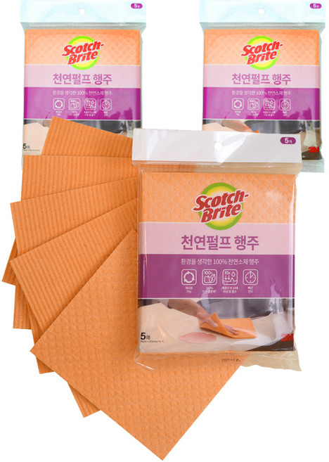 스카치브라이트 빨아쓰는 셀룰로오스 천연펄프 행주, 5개입, 3개
