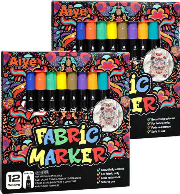 모디안 의류용 DIY 패브릭마커 펜 세트 혼합색상 14.4 x 14.7 x 1.3 cm, 12색, 2세트