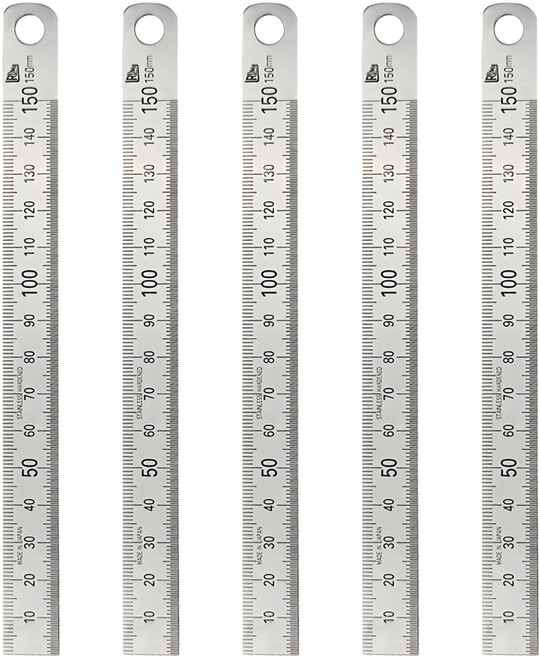 SHINWA 鶴龜 RUMA 150mm 全公分直尺 5支 日本製鋼尺, 銀色, 1組