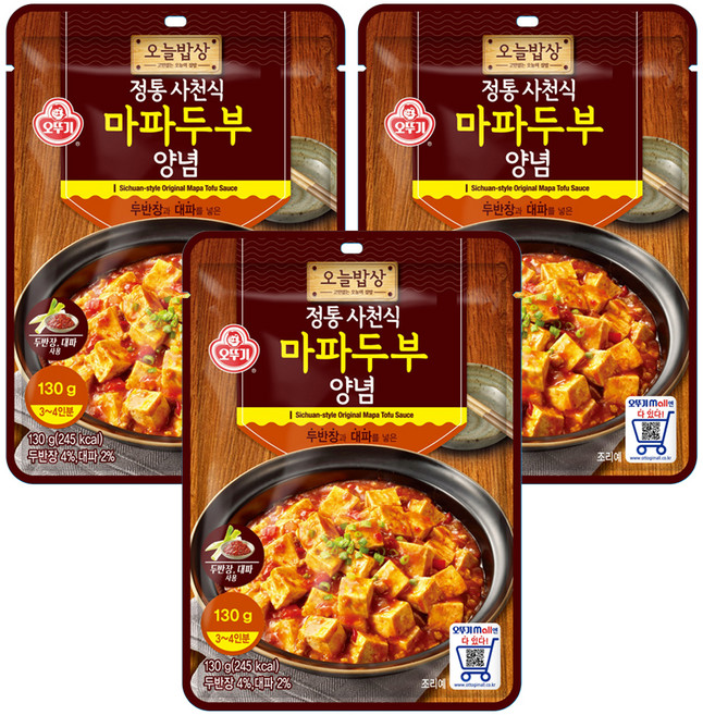 오뚜기 오늘밥상 정통 사천식 마파두부 양념, 3개, 130g