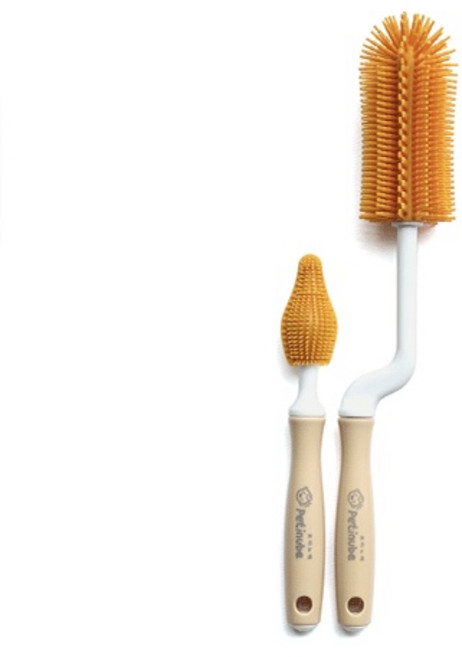 쁘띠누베 국내 제조 실리콘 젖병솔 회전형 + 일자형 젖꼭지솔, 1세트, MUSTARD