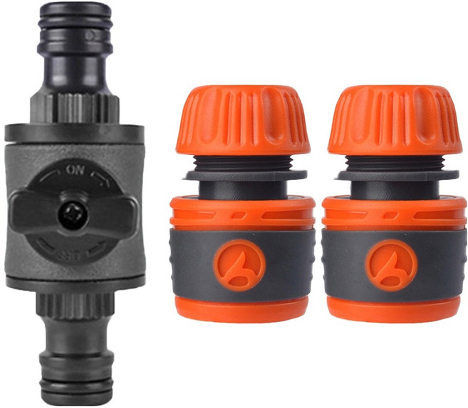 길그리 호스 중간 밸브 호수 연결 커넥터 + 원터치 어댑터 16mm 2p 세트, 1개, 혼합색상
